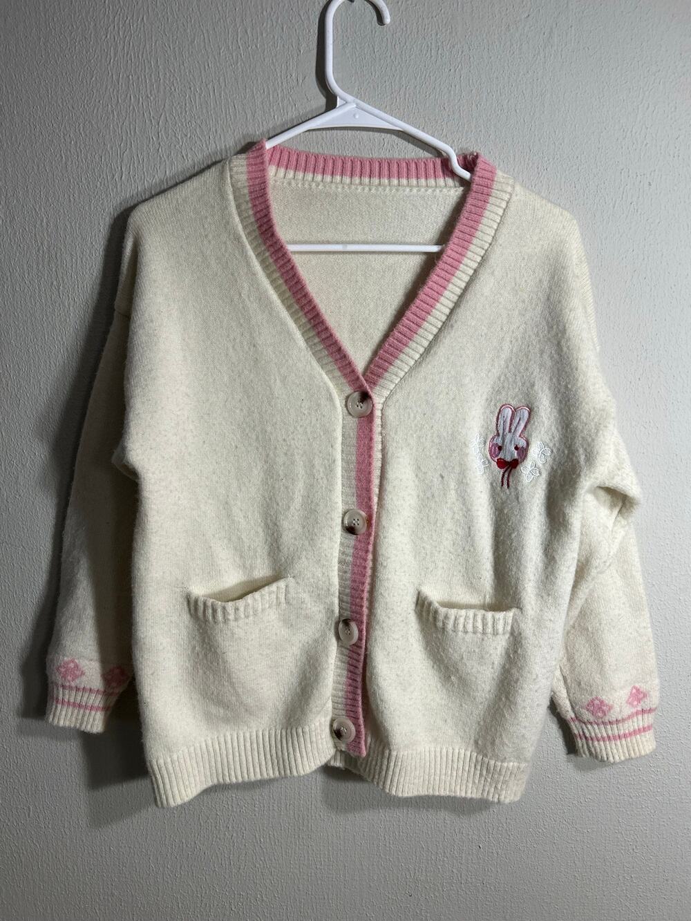 YesStyle Kawaii Bunny Cardigan Sweater Women Cream Pink Coquette Cute No Tag